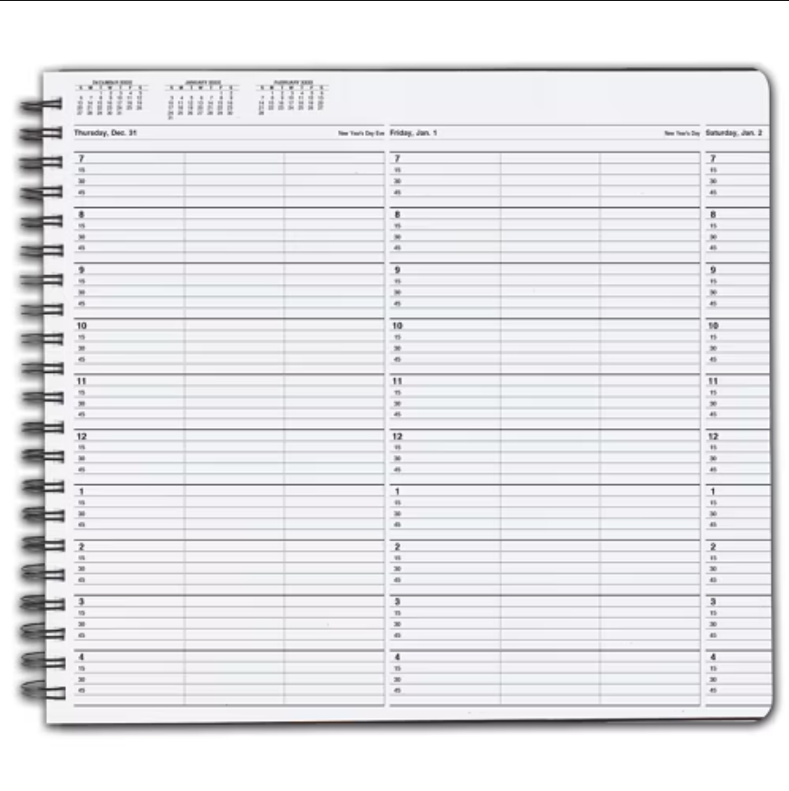 TIME41 TimeScan 3 Column Wirebound Book 15 Minute Spacing 7am-5pm 17 x 11″